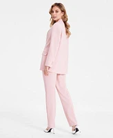 Bar Iii Womens Two Button Blazer Printed Satin V Neck Blouse Straight Leg Pants Exclusively At Macys