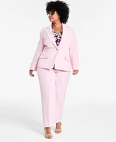 Kasper Plus Size Stretch Crepe One Button Blazer Floral Top Straight Leg Pants