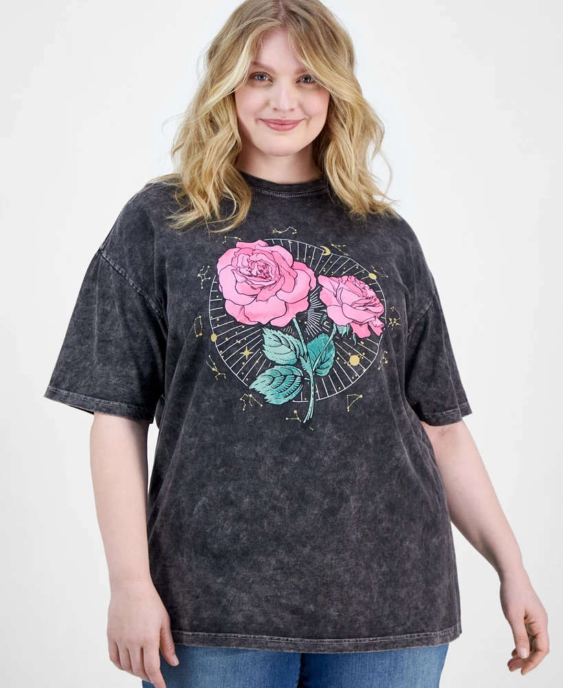 Rebellious One Trendy Plus Rose Graphic Cotton T-Shirt