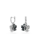 Swarovski Swan Black, Rhodium Plated Drop Earrings