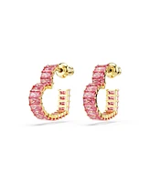 Swarovski Matrix Gold-Tone Plated, Baguette Cut, Heart, Small, Pink, Hoop Earrings