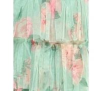 B Darlin Juniors' Floral Ruffle-Tiered Tie-Shoulder Gown