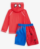 Spider-Man Little Boys Hooded Rash Guard & Swim Trunks Two-Piece Swimsuit