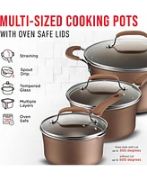 Cookware Set – 23 Piece –Gold Multi-Sized Cooking Pots with Lids, Skillet Fry Pans and Bakeware – Reinforced Pressed Aluminum Met