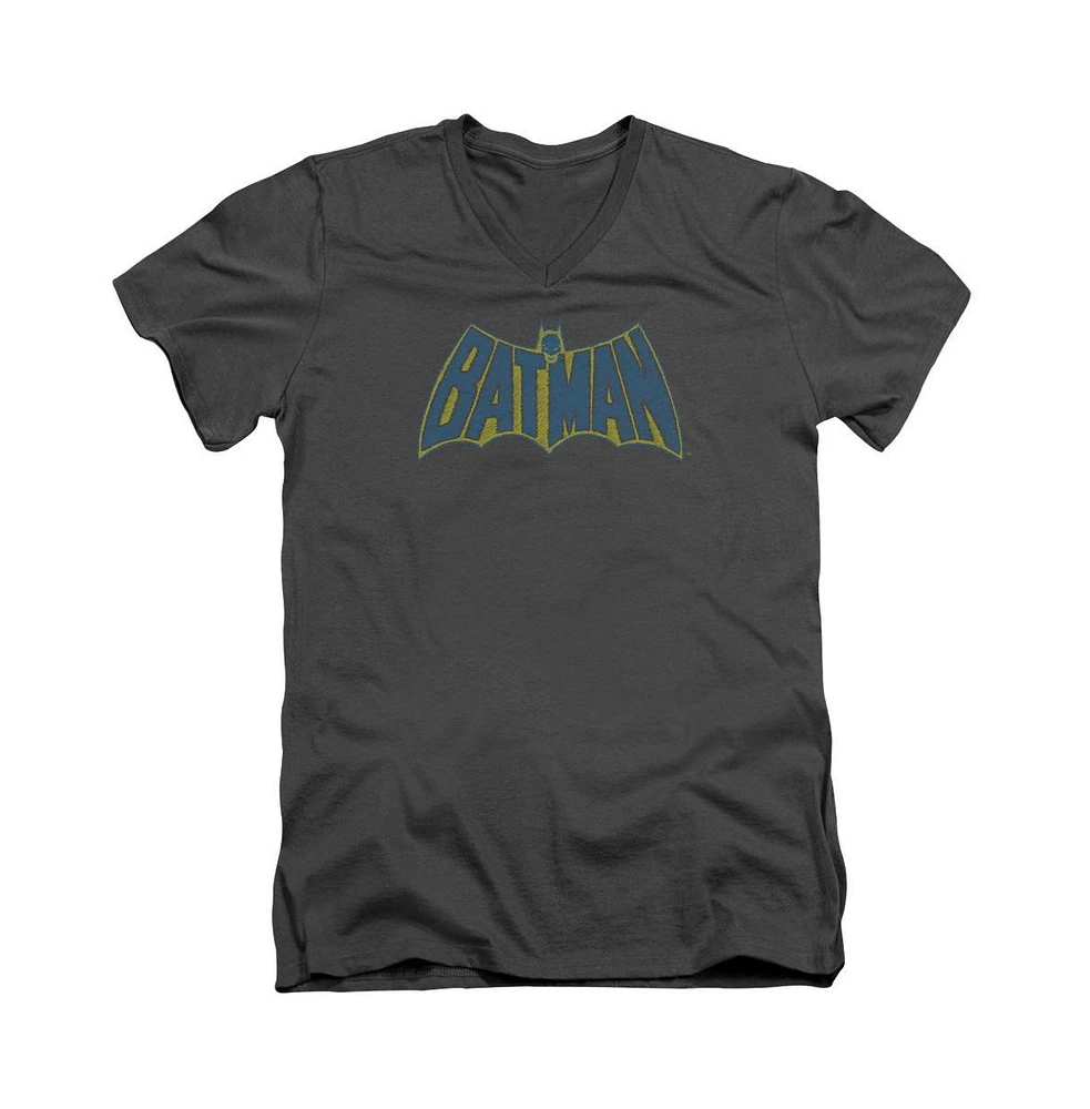 Batman Men's Sketch Logo Short Sleeve Adult V Neck Tee / T-Shirt