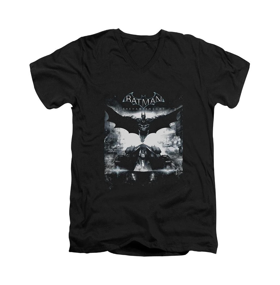 Batman Men's Arkham Knight Forward Force Short Sleeve Adult V Neck Premium Cotton Tee / T-Shirt