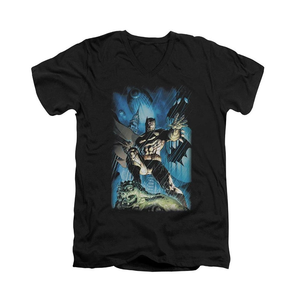 Batman Men's Stormy Dark Knight Short Sleeve Adult V Neck Premium Cotton Tee / T-Shirt