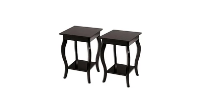 Slickblue Modern Nightstand End Table with Bottom Shelf in Wood Finish - Set of 2