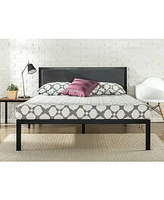 Slickblue Platform Bed Frame with Wood Slats and Upholstered Headboard for Comfort and Style