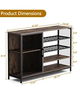 gaomon Wine Bar Cabinet, Industrial Bar Cabinets with Led Lights & Power Outlets Liquor Cabinet with Mesh Door and Cup Hooks Coffee Bar Cabinet for Ki