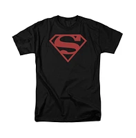 Superman Men's Red On Black Shield Short Sleeve Adult Tee / T-Shirt