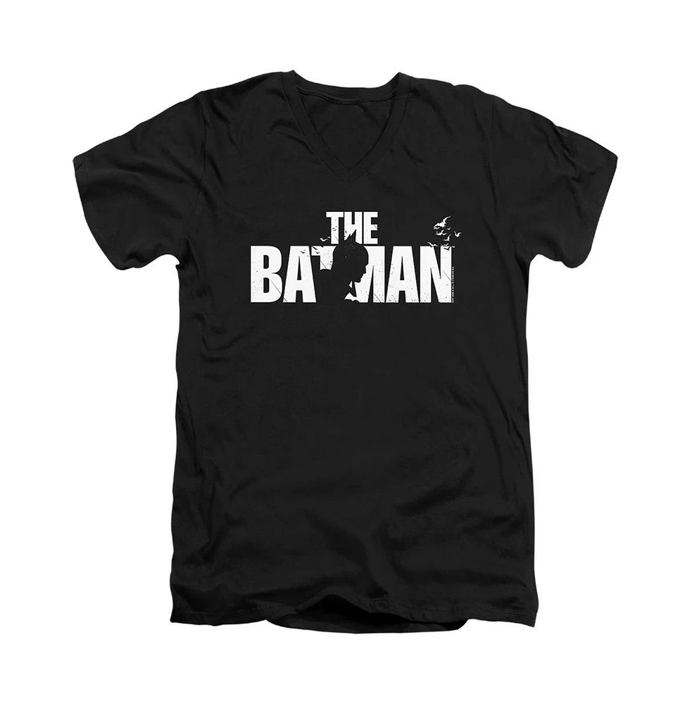 Batman Men's The Silhouette Title Short Sleeve Adult V Neck Premium Cotton Tee / T-Shirt