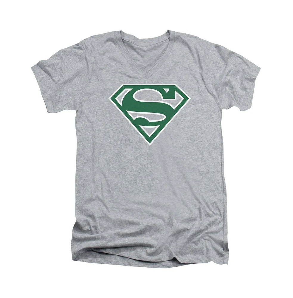 Superman Men's Green & White Shield Short Sleeve Adult V Neck Tee / T-Shirt