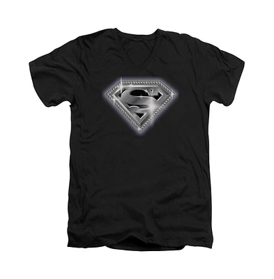 Superman Men's Bling Shield Short Sleeve Adult V Neck Tee / T-Shirt