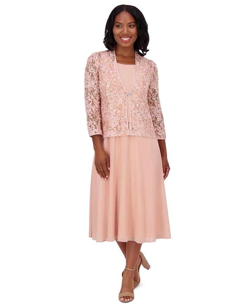 Jessica Howard Women's Soutache Jacket & Jewel-Neck Midi Dress