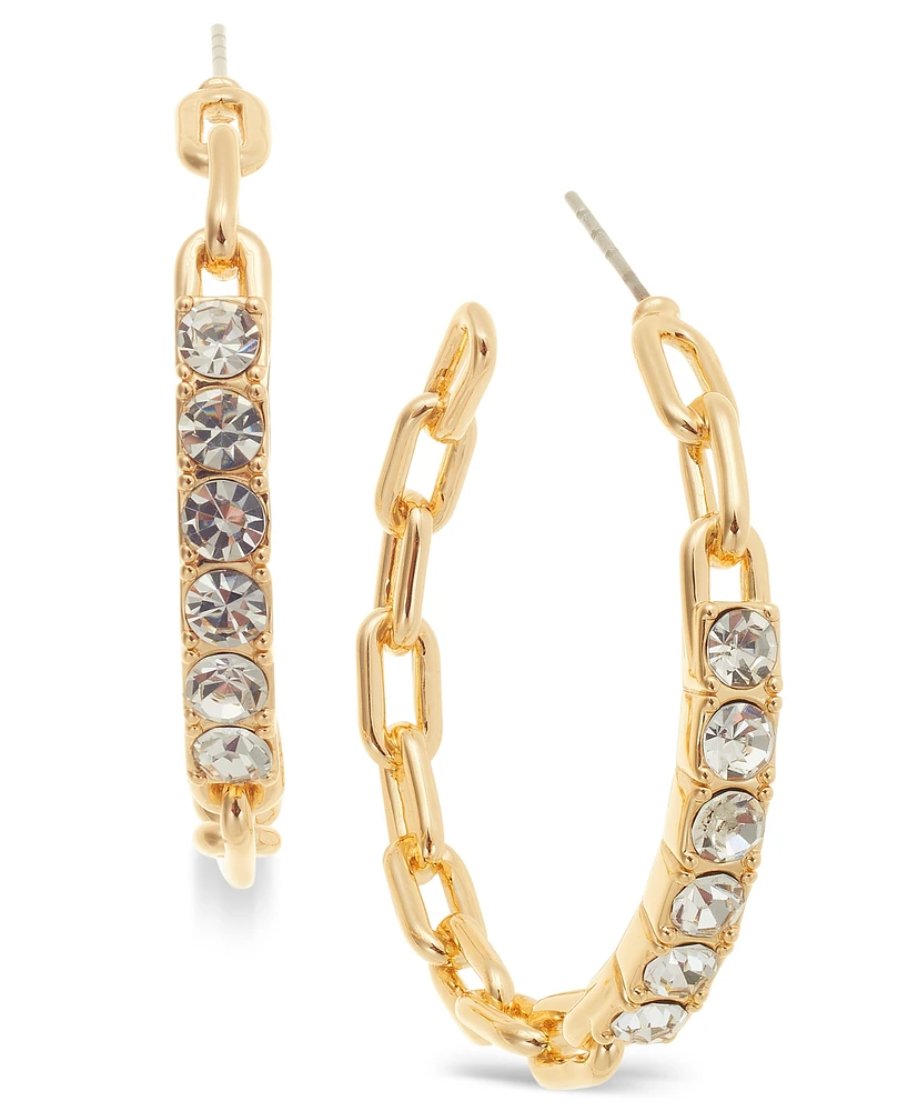 On 34th Gold-Tone Medium Crystal Frozen Chain Hoop Earrings, 1.5", Exclusively at Macy's