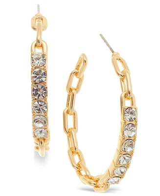 On 34th Gold-Tone Medium Crystal Frozen Chain Hoop Earrings, 1.5", Exclusively at Macy's