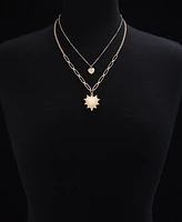 On 34th Gold-Tone Crystal Heart Two-Row Pendant Necklace, 22" + 3" extender, Exclusively at Macy's