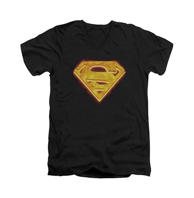 Superman Men's Hot Steel Shield Short Sleeve Adult V Neck Tee / T-Shirt