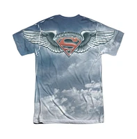 Superman Men's In Formation (Front/Back Print) Short Sleeve Adult Poly Crew Tee / T-Shirt