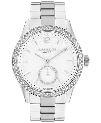 Coach Women's Brooks Automatic Silver Tone Stainless Steel Bracelet Watch, 38mm