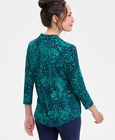 Jm Collection Women's Printed Split-Neck Top, Exclusively at Macy's