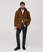 Mango Men's Water-Repellent Quilted Hooded Coat