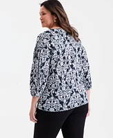 Style & Co Plus Printed 3/4-Sleeve Top