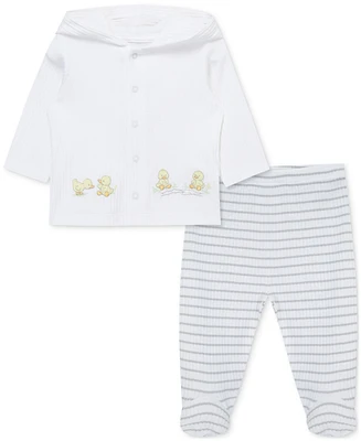 Little Me Baby Ducks Cotton Cardigan & Footed Pants, 2 Piece Set