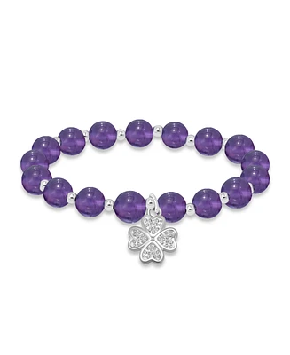 Macy's Silver-Plated Beaded Clover Charm Stretch Bracelet