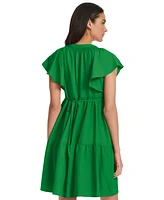 Calvin Klein Women's Split-Neck Tiered A-Line Dress