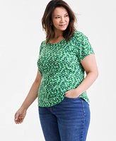 Style & Co Plus Printed Scoop-Neck Tee, Exclusively at Macy's