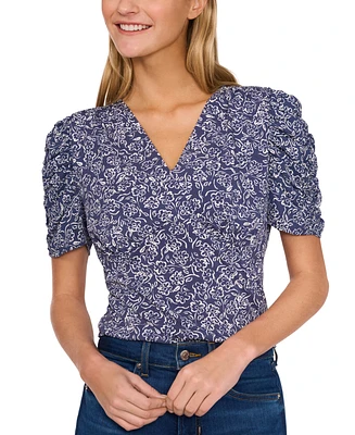 CeCe Women's Floral-Print Puff-Sleeve Blouse