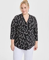 Jm Collection Plus Printed 3/4-Sleeve Top