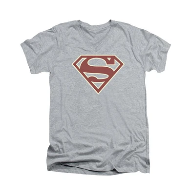 Superman Men's Crimson & Shield Short Sleeve Adult V Neck Tee / T-Shirt