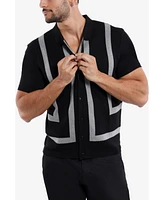 Spring + Mercer Men's Jacquard Short Sleeve Sweater Polo