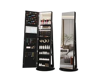 Vlsrka 360° Swivel Jewelry Full-Length Mirror Cabinet with Lights