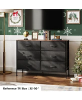 Wlive Wide Dresser with 6 Drawers Tv Stand for 50/" Entertainment Center Metal Frame Wooden Top Fabric Storage Bedroom Hallway Ent