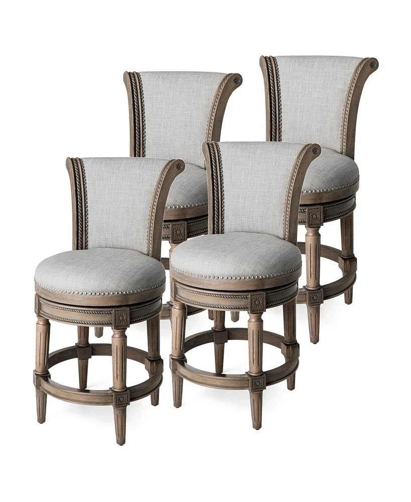 Maven Lane Pullman Counter Stool in Reclaimed Oak Finish with Ash Grey Fabric Upholstery, Set of 4