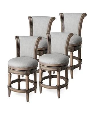 Maven Lane Pullman Counter Stool in Reclaimed Oak Finish with Ash Grey Fabric Upholstery, Set of 4