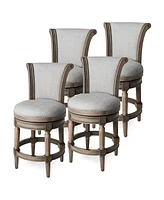 Maven Lane Pullman Counter Stool in Reclaimed Oak Finish with Ash Grey Fabric Upholstery, Set of 4