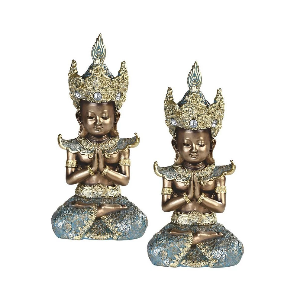 Fc Design "2-pc Set" 10.5"H Thai Buddha Praying in Gold and Silver Figurine Statue Ornament Home Room Office Decor and Perfect Ideas for Housewarming,