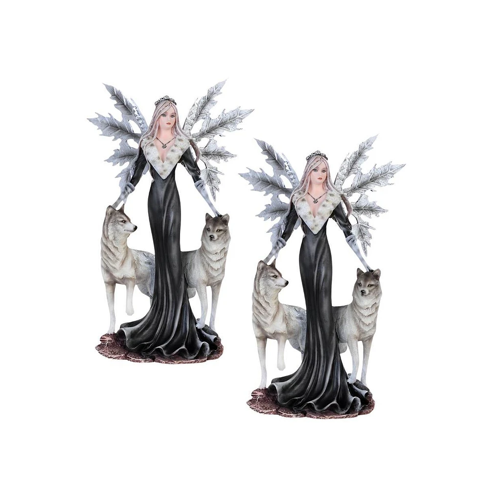 Fc Design "2-pc Set" 9.5"H Black Fairy with Wolves Figurine Statue Ornament Home Room Office Decor and Perfect Ideas for Housewarming, Holidays and Bi