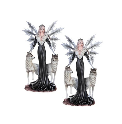 Fc Design "2-pc Set" 9.5"H Black Fairy with Wolves Figurine Statue Ornament Home Room Office Decor and Perfect Ideas for Housewarming, Holidays and Bi