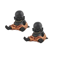 Fc Design "2-pc Set" 3.5"W Little Buddhist Monk in Golden and Black Figurine Statue Ornament Home Room Office Decor and Perfect Ideas for Housewarming