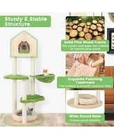 Gymax Wooden Cat Tree 55'' Tall Cat Climbing Stand w/ Sisal Scratching Posts