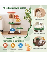 Gymax 41'' Mushroom Cat Tree Tower Indoor Kitten Activity Center w/ Natural Sisal Posts