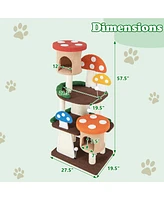 Gymax Wooden Cat Tree w/ Sisal Scratch Board & Post Padded Perch Hanging Toys Modern