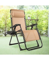 Gymax Folding Zero Gravity Lounge Chair Recliner w/ Cup Holder Tray Pillow Red