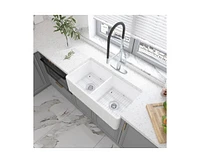 Casainc 33inch L x 18inch W Double Bowl Fireclay Farmhouse Kitchen Sink with Sink Grid